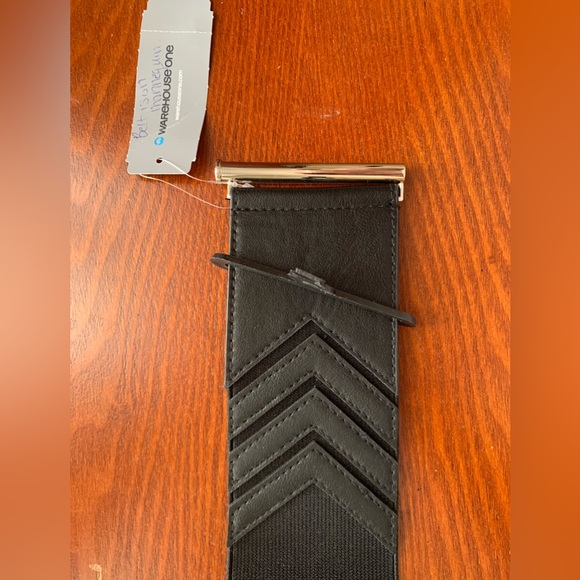 🍉Warehouse One belt, elastic, black & silver, stretchy NWT, XS/S - Picture 1 of 4
